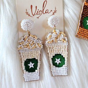 Vanilla Drink Beaded Drop Earrings